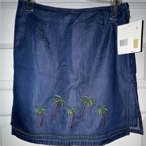 Liz Claiborne Denim Skort with Palm Tree Embroidery